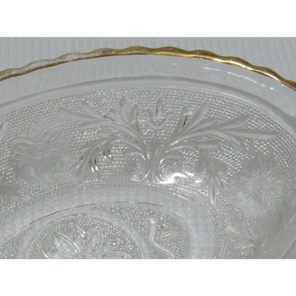 Anchor Hocking Gold Gilded Trim Vintage Oval Sandwich Glass Serving Bowl EAPG - Picture 9 of 10